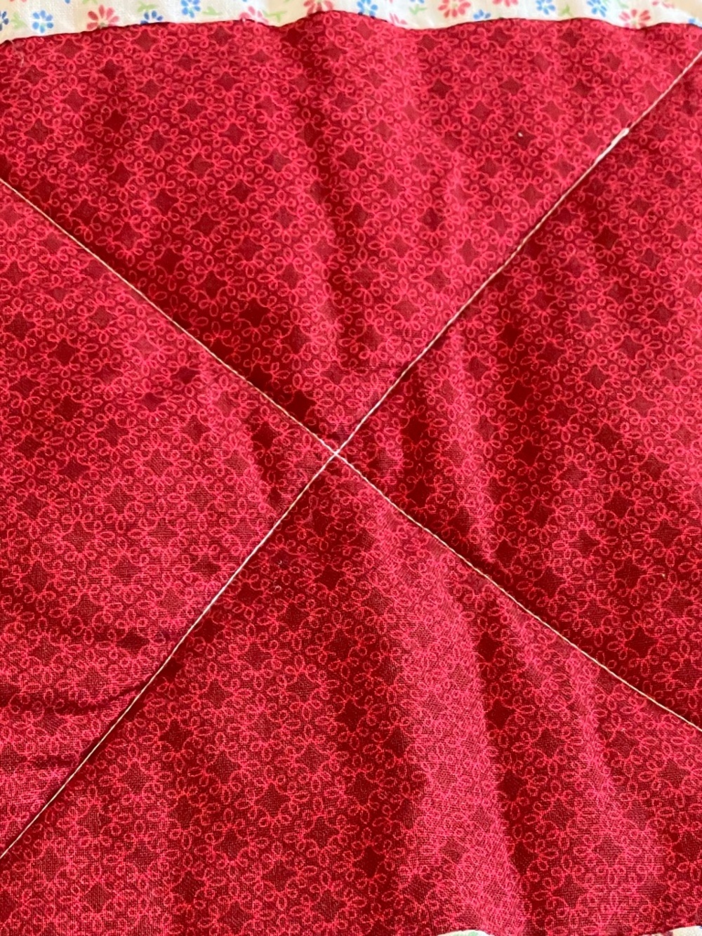 Handmade Quilt Whimsical Red Off White Blue Embroidered Flower Lap Child Size - Picture 14 of 15